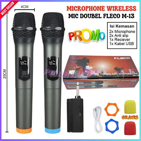 Jual 2 Mic Profesional Wireless Microphone Mic Tanpa Kabel Fleco M13