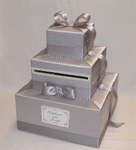 Silver Wedding Card Box Rhinestone Accents