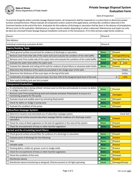 Illinois Private Sewage Disposal System Evaluation Form Fill Out