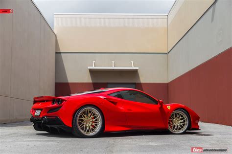 Ferrari F8 Tributo Red With Gold ANRKY S3 X1 Wheel Wheel Front