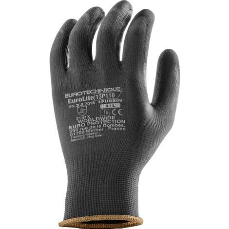 Gants Manutention EUROLITE 13P110 Polyester Noir End PU Noir Taille 10