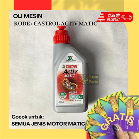 Jual OLI CASTROL ACTIV MATIC 10W 30 800ML GRATIS EMAS TANPA DI UNDI