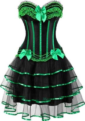 Vsadsau Women Corset Dress Lace Bow Satin Corset Buistier Striped Lingerie With Mesh Mini Tutu
