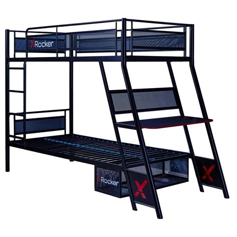 X Rocker Armada Black Metal Twin Over Twin Gaming Bunk Bed With Built