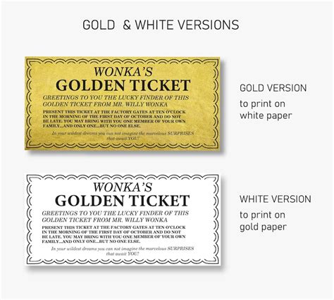 Editable Golden Ticket Printable Template Willy Wonka Party Supplies