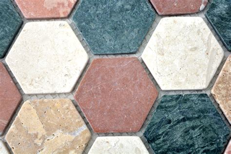 Hexagonale Mosaik Naturstein Fliese Marmor Creme Beige Rot