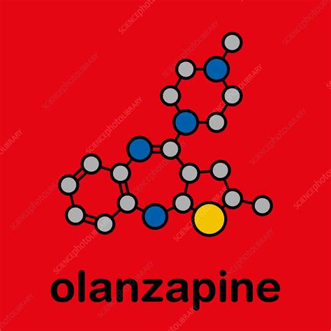 Olanzapine Antipsychotic Drug Molecular Model Stock Image F