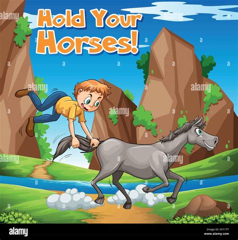 Idiom expression for hold your horses illustration Stock Vector Image ...