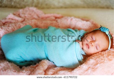 Cute Newborn Baby Girl Sleeping Bed Stock Photo 611790722 Shutterstock