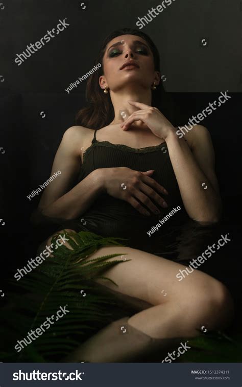 Brunette Model Dark Green Bodysuit Lays Stock Photo Shutterstock