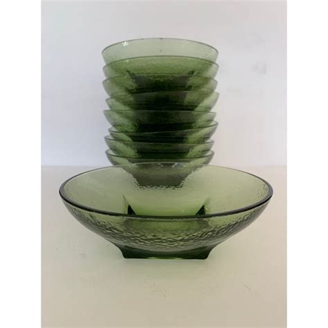 Mid Century Modern Green Glass Dessert Bowls Set Of 9 Chairish