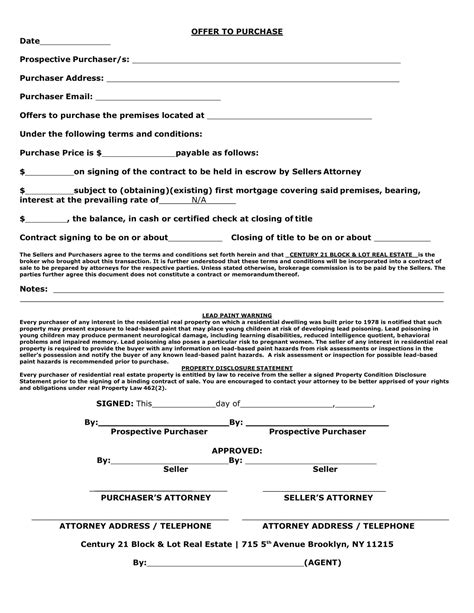 Free Printable Offer To Purchase Real Estate Form Templates PDF Word