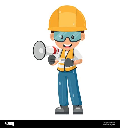 Industrial Construction Worker Making An Announcement With A Megaphone