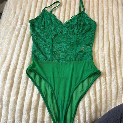 Green Lace Bodysuit Never Worn True To Size Depop