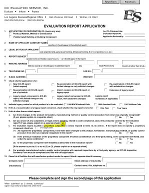 Fillable Online Icc Es Evaluation Report Application Please Complete