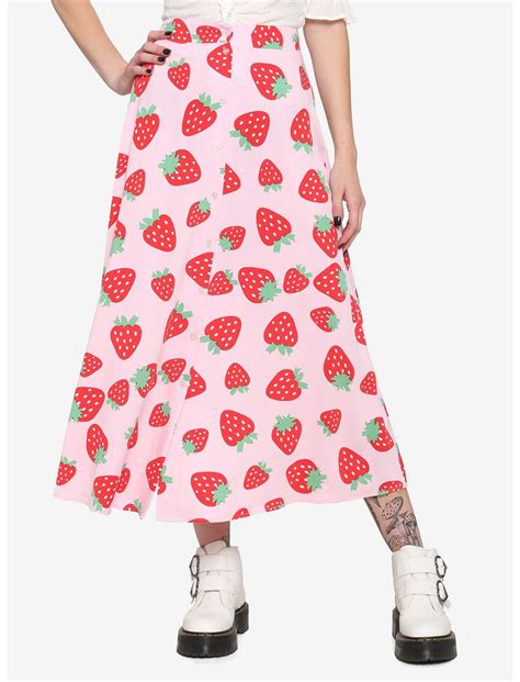 Pink Strawberry Midi Skirt Hot Topic