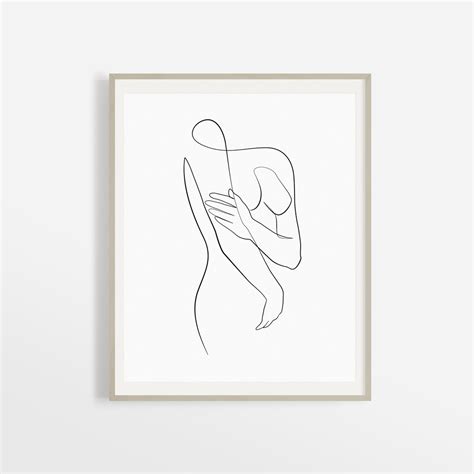 Elegant One Line Body Drawing Minimalist Abstract Nude Line Print Female Figure Arm Pose