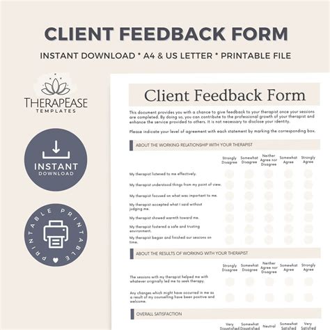 Client Feedback Form Template Printable Forms For Therapists Counseling Forms Client Survey