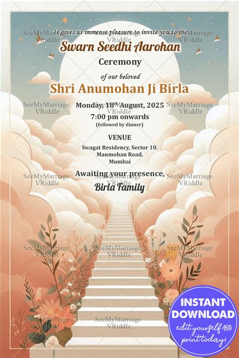 Heavenly Ascend Swarn Seedhi Aarohan Ceremony Invitation with Pink