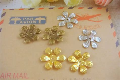 Pcs Lot Mm Filigree Flower Metal Bead Caps Gold Silver Bronze