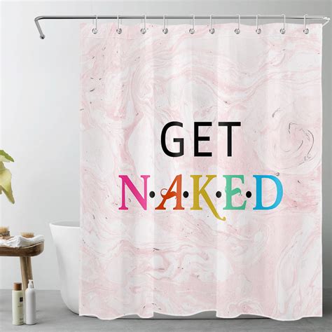 HVEST Get Naked Shower Curtain Pink Abstract Marble Shower Curtain For Bathroom Decor Minimalist