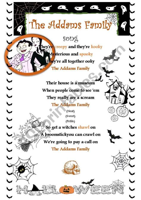 The Addams Family Song - ESL worksheet by hristina_f2004