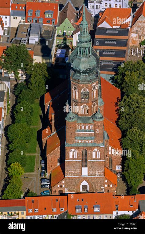 Aerial, aerial view, Greifswald Dom St.Nikolai, The Cathedral of St ...