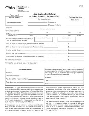 Fillable Online Tax Ohio Application For Refund Of Other Tobacco