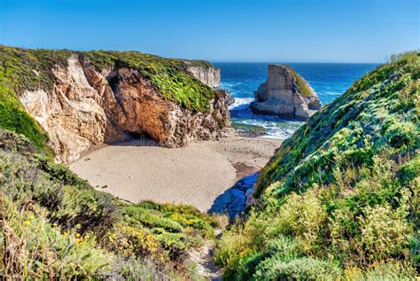 Shark Fin Cove AKA Shark Tooth Beach Stock Photo - Image of coast ...