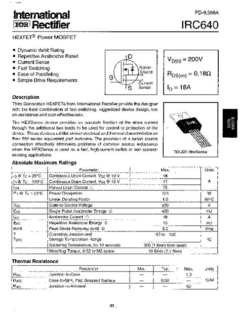 Irc Datasheet Pages Irf Power Mosfet Vdss V Rds On