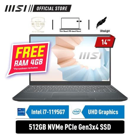 Harga MSI Modern 14 B11MOU 9S7 14D334 1059 I7 1195G7 8GB 512GB 14