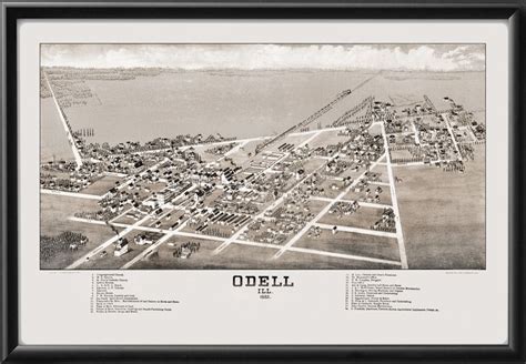 Odell, Illinois 1882, Historic Map, Restored, Bird’s Eye View | Birds ...