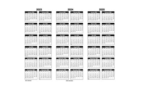 Free Printable Three Year Calendars Templates 2023 2024 2025