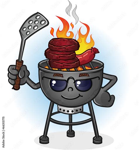 Barbecue Grill Cartoon Character With Attitude Vector De Stock Adobe