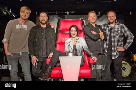 The jury of Sat.1 casting show "The Voice of Germany", Samu Haber (L-R), Rea Garvey, Stefanie ...