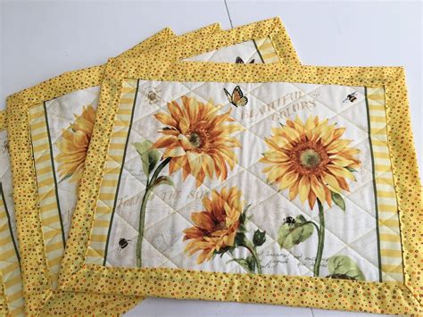 Sunflower Placemats Set Of 4 Quilted Reversible Placemats Free Shipping