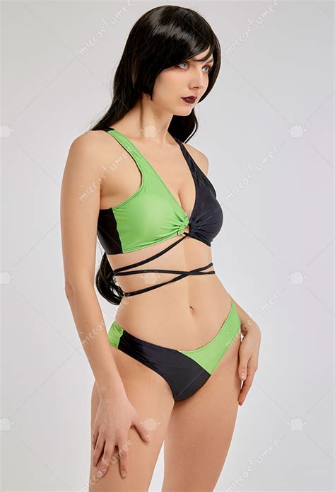 Shego Derivative Swimsuits Cross Lace Up Bathing Suits Bikini Sets For Sale