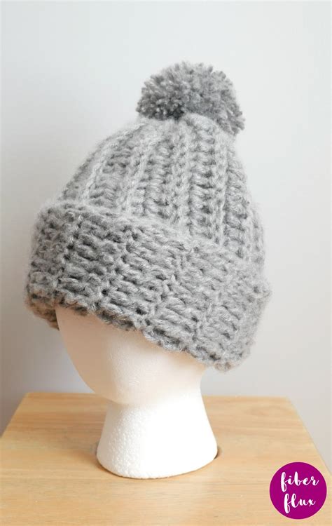 Fiber Flux Easy Beginner Ribbed Pom Hat Free Crochet Pattern Video