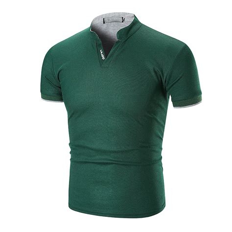 Wuwuqf Polo Shirts For Men Summer Mens Rigid Collar Casual Pure Color Fashion Short Sleeve Tops