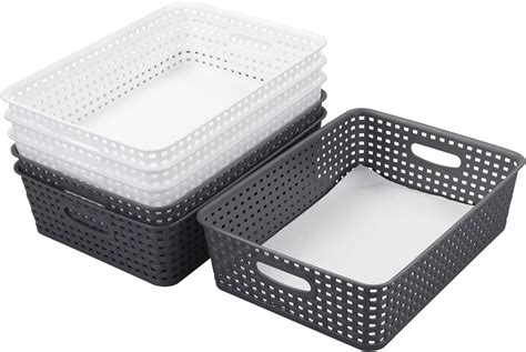 Rinboat Deep Grey And White Plastic Storage Basket Tray Rectangle