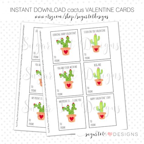 Printable Cactus Succulent Valentine Cards - Cactus Valentine ...