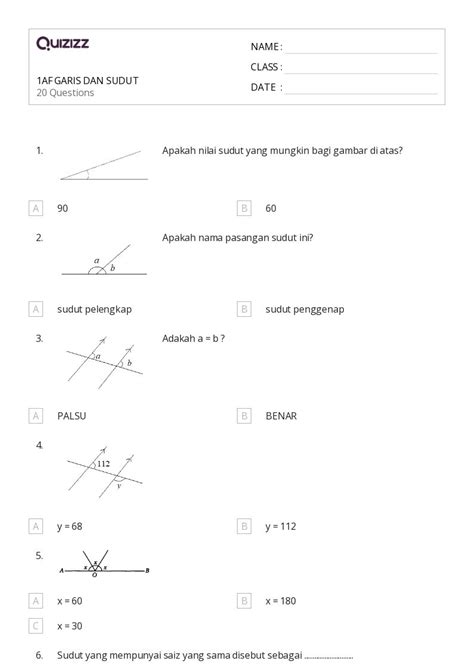 50 Lembar Kerja Garis Paralel Dan Tegak Lurus Untuk Kelas 7 Di Quizizz