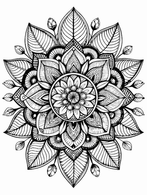 Flowers Zentangle Coloring Page For Adults Black And White Black Line