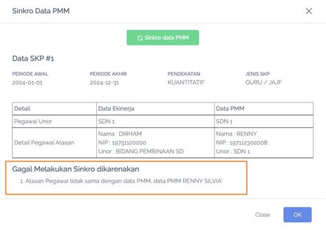 Kendala Pesan Error Untuk Sinkronisasi Pmm Dengan E Kinerja Merdeka