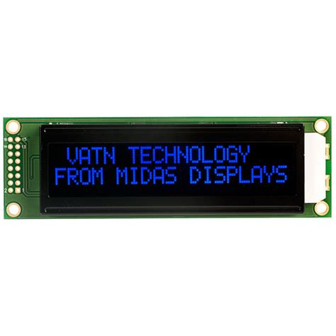 Midas Displays MC22005A12W VNMLB 20x2 VATN LCD Display Negative Mode