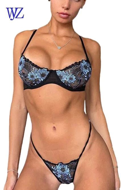 Sexy Underwear Set With Woman Lace Underwire Push Up Bra Thong Floral Embroidery Lingerie
