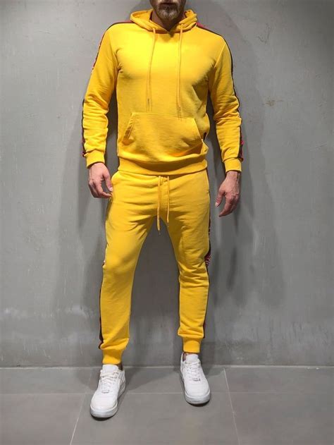 Solid Band Tracksuit Sweatpant Hoodie Sweater Yellow 4198 Fash Stop