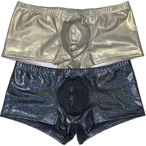 Men S Faux Leather Boxers Soft Dazzle Leather Boxer Briefs Underwear Bulge Pouch Panties Hot Trunks