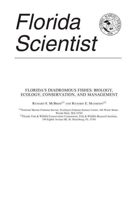 (PDF) Florida’s diadromous fishes: biology, ecology, management, and conservation