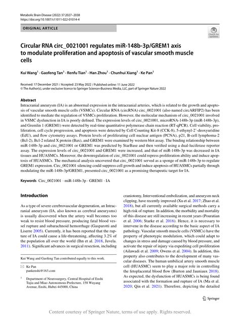 Circular Rna Circ Regulates Mir B P Grem Axis To Modulate